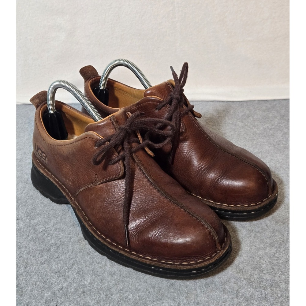 UGG Mens Casual Brown Leather Shearling Lined Lace up Oxford Shoes Size 8 M EUC